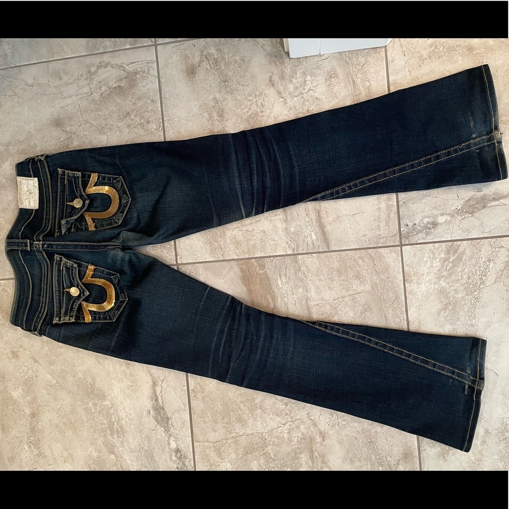 True religion jeans gold sequin pockets.